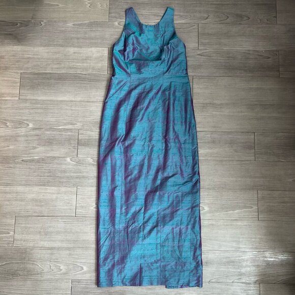 None Dresses & Skirts - Vintage High Neck Purple & Blue Color Shift Cross Back Formal Maxi Dress Size L